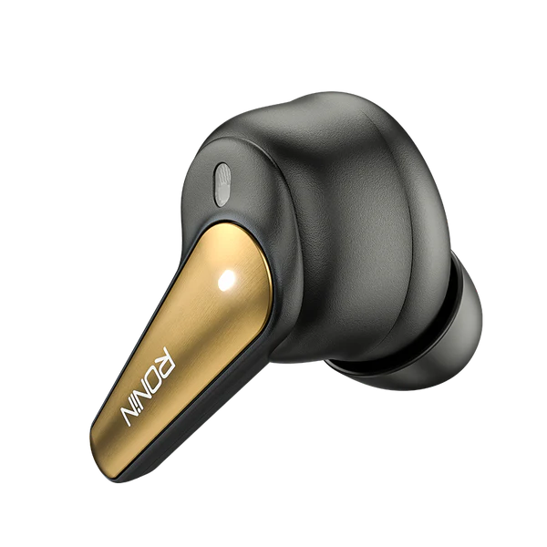 RONIN Eclipse earbuds in Jet Black and Gold - single earbud