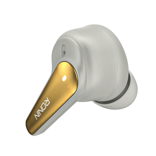 RONIN Eclipse earbuds in Snow White  and Gold - single earbud