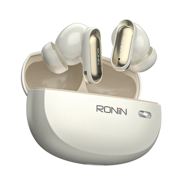 RONIN Eminence earbuds with Hybrid ANC Beige side view