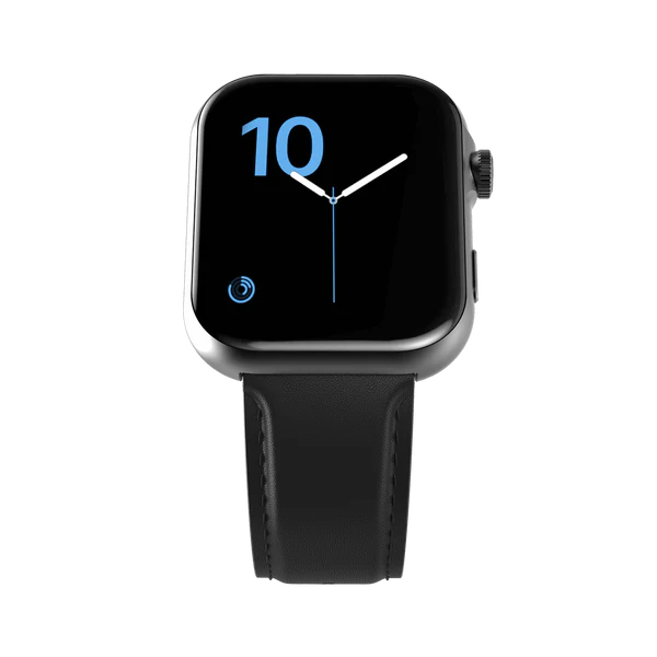 RONIN R-09 Ultra smartwatch Black leather strap front view