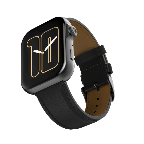 RONIN R-09 Ultra smartwatch Black leather strap left view