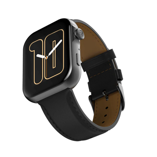 RONIN R-09 Ultra smartwatch Black leather strap left view