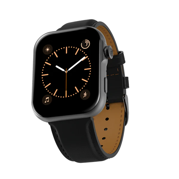 RONIN R-09 Ultra smartwatch Black leather strap side view