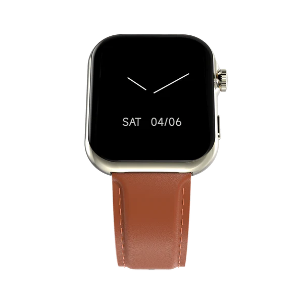 RONIN R-09 Ultra smartwatch Nickel leather strap front view