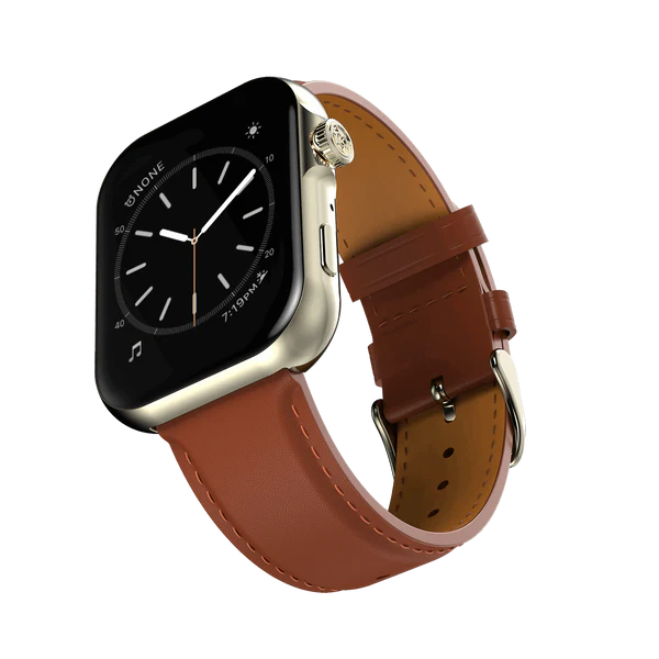 RONIN R-09 Ultra smartwatch Nickel leather strap left view