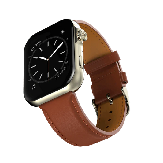 RONIN R-09 Ultra smartwatch Nickel leather strap left view