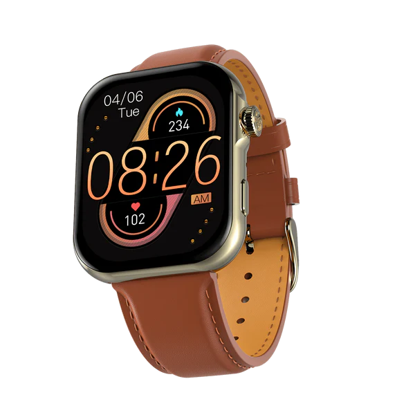 RONIN R-09 Ultra smartwatch Nickel leather strap side view