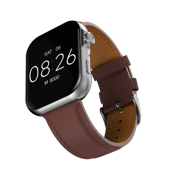 RONIN R-09 Ultra smartwatch Silver leather strap left view
