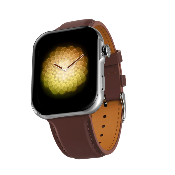 RONIN R-09 Ultra smartwatch Silver leather strap side view