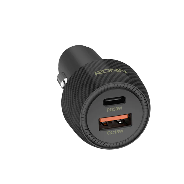 RONIN R-2505 NOS dual-USB car charger Black face view