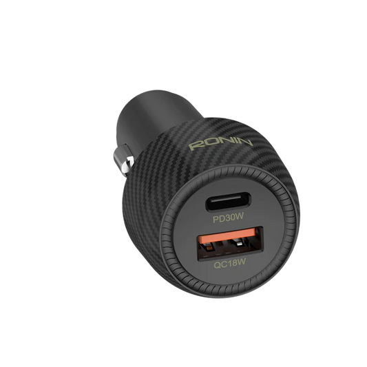 RONIN R-2505 NOS dual-USB car charger Black face view