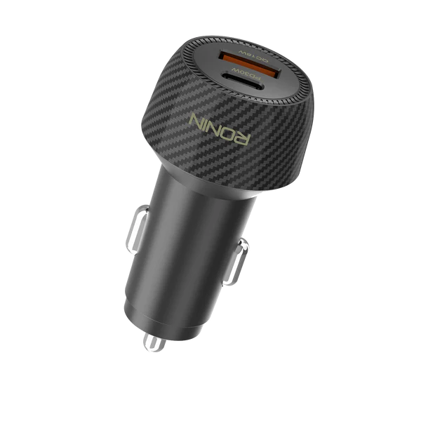 RONIN R-2505 NOS dual-USB car charger Black tilt view