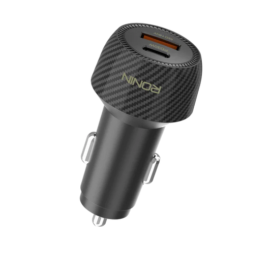 RONIN R-2505 NOS dual-USB car charger Black tilt view