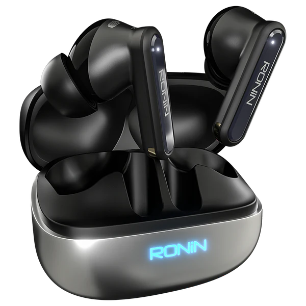 RONIN Vox earbuds Silver Black top left