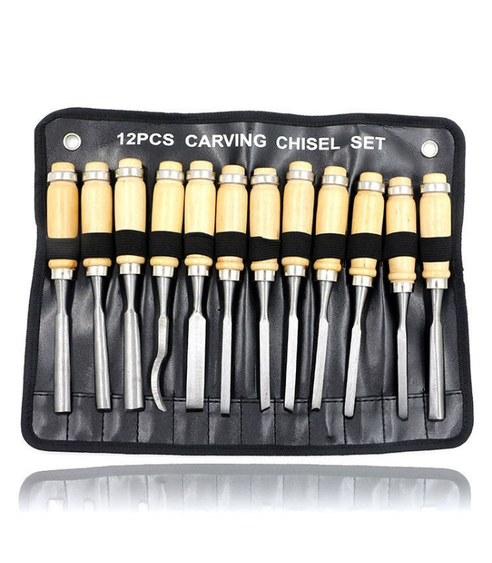 bygo-12pcs-wood-carving-chisel-set-woodworking-gouges-kit-rolled-pouch-main Premium 12‑Piece Wood Carving Chisel Set – High‑Carbon Steel Gouges for Professional Workshops - Image 1