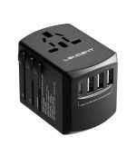 LENCENT Universal Travel Power Adapter – 5-in-1 International AC Plug with 2× USB-C, 2× USB-A & Universal Outlet (Black)
