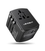 LENCENT Universal Travel Power Adapter – 5-in-1 International AC Plug with 2× USB-C, 2× USB-A & Universal Outlet (Black) - Image 3