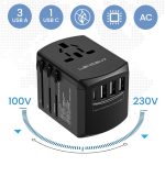 LENCENT Universal Travel Power Adapter – 5-in-1 International AC Plug with 2× USB-C, 2× USB-A & Universal Outlet (Black) - Image 4