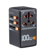 TESSAN 100W GaN Universal Travel Adapter – 5-in-1 Global Fast Charger with 2× USB-C, 2× USB-A & Universal AC Outlet (Black & Orange) - Image 3