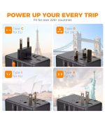 TESSAN 100W GaN Universal Travel Adapter – 5-in-1 Global Fast Charger with 2× USB-C, 2× USB-A & Universal AC Outlet (Black & Orange) - Image 5